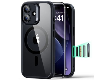 ESR - Classic Hybrid HaloLock puzdro s ochranným sklom pre iPhone 17 - priehľadné čierne
