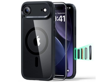 ESR - Classic Hybrid HaloLock puzdro s ochranným sklom pre iPhone 17 Air - priehľadné čierne