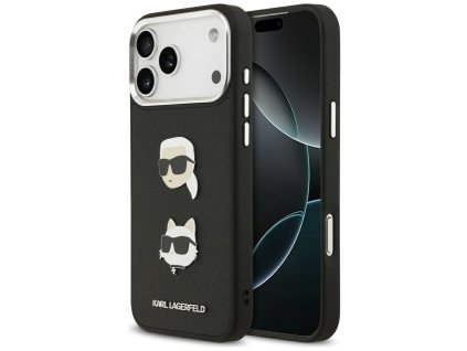 Karl Lagerfeld - Hardcase Grained K&C Heads Pins and Logo puzdro pre iPhone 17 Pro Max - čierne
