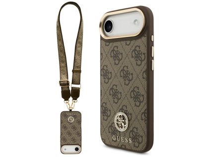 Guess - 4G Strass Logo with Big Strap Metal Button MagSafe puzdro pre iPhone 17 Air - hnedé