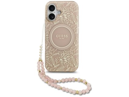 Guess - IML Flowers Allover Electroplated with Pearl Strap MagSafe puzdro pre iPhone 17 - čierne