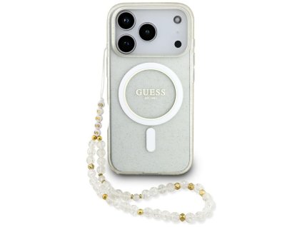 Guess - IML Glitter with Pearl Strap MagSafe puzdro pre iPhone 17 Pro Max - priehľadné