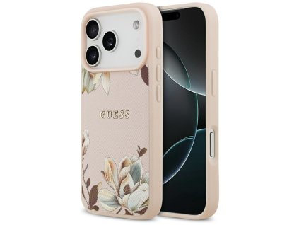 Guess - Grained Flowers MagSafe (GUHMP17XPGNMPLMP) - iPhone 17 Pro Max - Pink