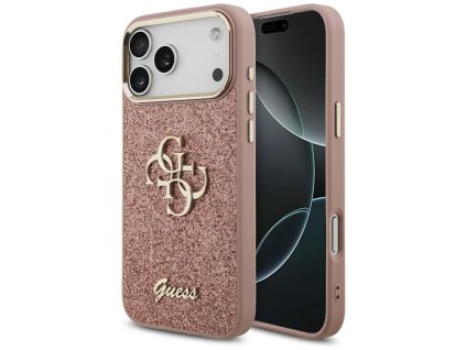 Guess - Fixed Glitter Big 4G Metal Frame puzdro pre iPhone 17 Pro Max - ružové