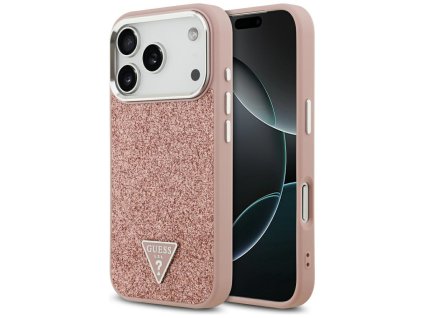 Guess - Glitter Triangle Logo MagSafe puzdro pre iPhone 17 Pro - ružové