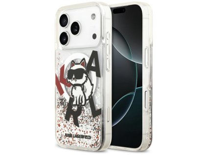 Karl Lagerfeld - Liquid Glitter Choupette Logo MagSafe puzdro pre iPhone 17 Pro - priehľadné