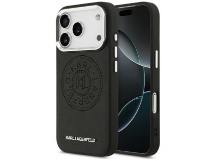 Karl Lagerfeld - Leather With Point & Metal Logo MagSafe puzdro pre iPhone 17 Pro - čierne