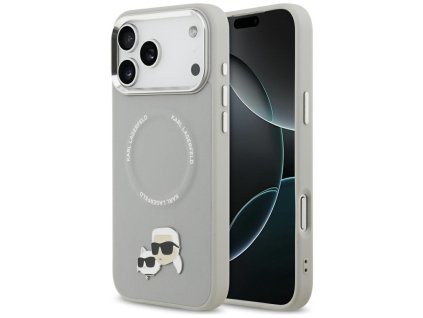 Karl Lagerfeld - Leather Karl & Choupette Pins MagSafe puzdro pre iPhone 17 Pro - sivé