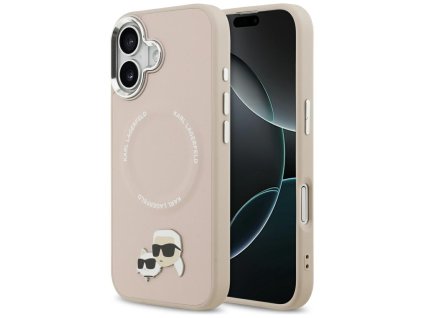 Karl Lagerfeld - Leather Karl & Choupette Pins MagSafe puzdro pre iPhone 17 - ružové