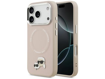 Karl Lagerfeld - Leather Karl & Choupette Pins MagSafe puzdro pre iPhone 17 Pro Max - ružové