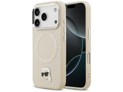Karl Lagerfeld - Leather Karl Pin MagSafe puzdro pre iPhone 17 Pro Max - béžové