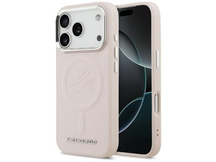 Karl Lagerfeld - Leather with Initial & Metal Logo MagSafe (KLHMP17LPGFKLRDP) - iPhone 17 Pro - Pink