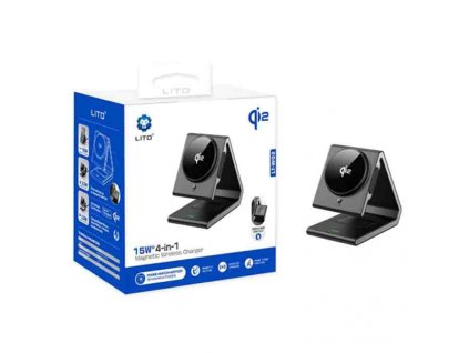 Lito - Magnetic Wireless Charger (LT-W02) 4-v-1 bezdrôtová nabíjačka pre iPhone, Apple Watch a AirPods, 15W, QI2, magnety N52 - čierna