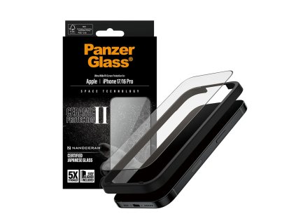 PanzerGlass® - Ultra-Wide Fit Ceramic II Screen Protector w. EasyAligner - iPhone 17 / iPhone 16 Pro - Black