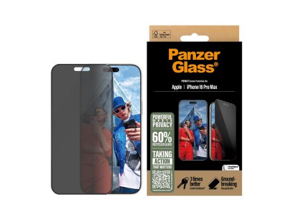 PanzerGlass - Ultra-Wide Fit Privacy ochranné sklo s inštalačným rámikom EasyAligner pre iPhone 16 Pro Max - čierne
