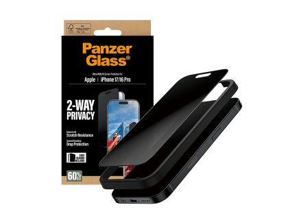 PanzerGlass - Ultra-Wide Fit 2-Way Privacy ochranné sklo s inštalačným rámikom EasyAligner pre iPhone 17 / iPhone 16 Pro - čierne