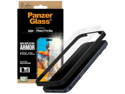 PanzerGlass - Anti-Reflective Armor ochranné sklo s inštalačným rámikom EasyAligner pre iPhone 17 Pro Max - matné priehľadné