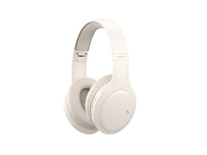 Havit - Bezdrôtové slúchadlá, mikrofón, Bluetooth 5.1, skladacie, ovládanie tlačidlami, AUX, USB‑C, 350mAh - béžové