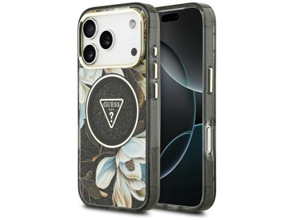 Guess - IML Metal Glitter Flowers Triangle MagSafe (GUHMP17LHFLPEDK) - iPhone 17 Pro - Black