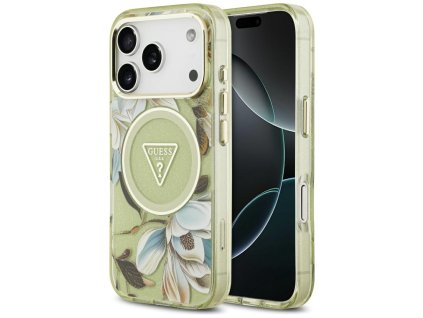 Guess - IML Metal Glitter Flowers Triangle MagSafe (GUHMP17XHFLPEDN) - iPhone 17 Pro Max - Green