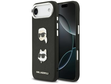 Karl Lagerfeld - FW Grained Karl & Choupette Heads Pins & Logo puzdro pre iPhone 17 Air - čierne