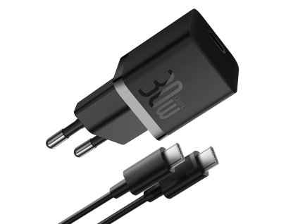 Baseus - Wall Charger sieťová nabíjačka (USB-C kábel v balení 1 m, GaN technológia, USB-C, rýchlonabíjanie, 30W) - čierna Cluster Black