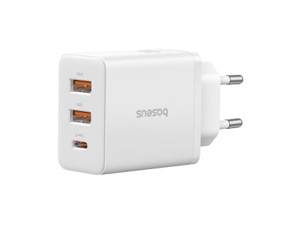 Baseus - Wall Charger sieťová nabíjačka (GaN technológia, 2× USB, USB-C, rýchlonabíjanie, 30W) - biela