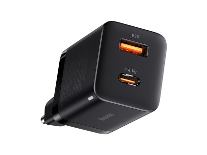 Baseus - Wall Charger Super Si Pro sieťová nabíjačka (USB-C + USB, rýchlonabíjanie, 30W) - čierna