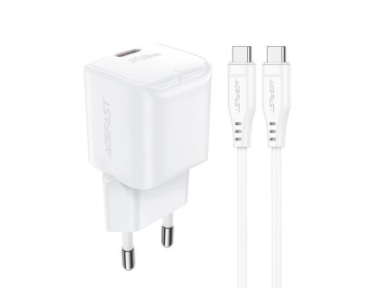 Acefast - Wall Charger Set A77 sieťová nabíjačka (USB-C kábel v balení, USB-C mini GaN, PD30W, Power Delivery, rýchlonabíjanie) - biela