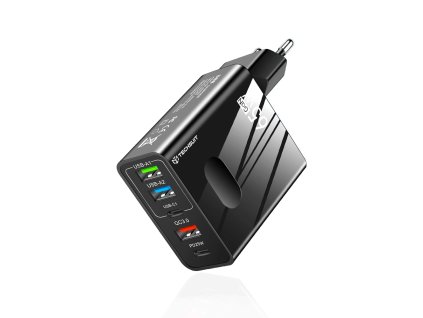 Techsuit - Premium Wall Charger PentaXPower (CHC1) nabíjačka 3× USB, 2× USB-C PD 25W, 65W, GaN, rýchlonabíjanie – čierna