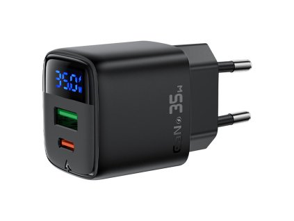 Acefast - Wall Charger A116 sieťová nabíjačka (digitálny displej, rýchlonabíjanie, GaN technológia, USB-C + USB, PD35W) - čierna