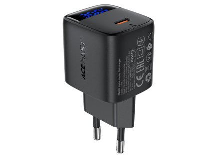 Acefast - Wall Charger A115 sieťová nabíjačka (digitálny displej, rýchlonabíjanie, GaN technológia, USB-C, PD30W) - čierna