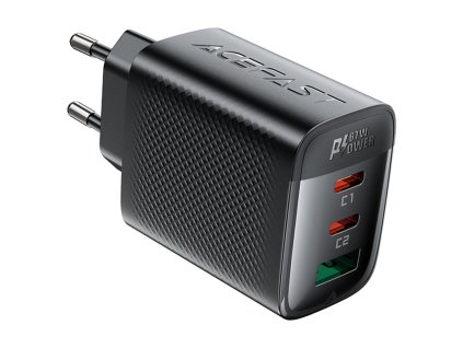 Acefast - Wall Charger A108 sieťová nabíjačka (GaN technológia, rýchlonabíjanie, 2× USB-C, USB, 67W, 3A, Smart Chip) - čierna