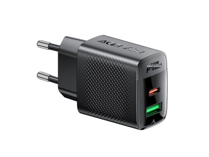Acefast - Wall Charger A98 sieťová nabíjačka (GaN technológia, rýchlonabíjanie, USB + USB-C, 30W, 5V/3A, Smart Chip) - čierna