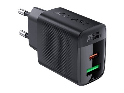 Acefast - Wall Charger A78 sieťová nabíjačka (GaN technológia, rýchlonabíjanie, USB + USB-C, PD20W, 5V/3A, Smart Chip) - čierna