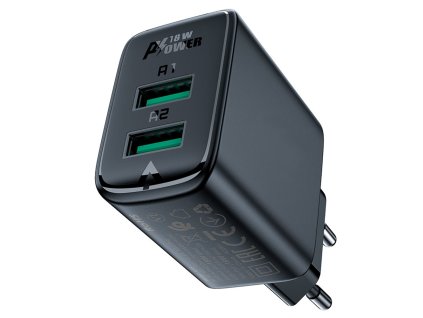 Acefast - Wall Charger (A33) - Dual Port, Fast Charge 2x USB, QC18W - Black
