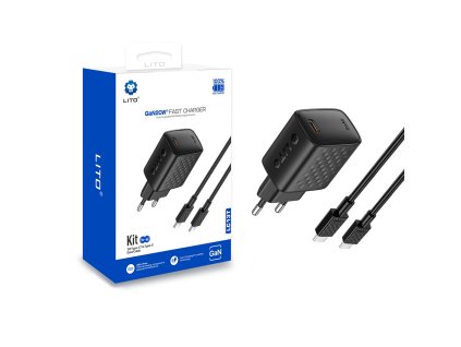 Lito - Wall Charger LC13T sieťová nabíjačka (USB-C kábel v balení, USB-C, PD20W, GaN technológia, nehorľavý PC materiál, EU vidlica) - čierna