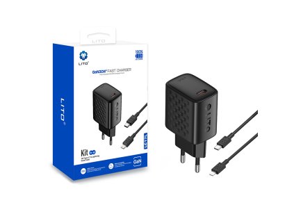 Lito - Wall Charger LC17L sieťová nabíjačka (Lightning kábel v balení, USB-C výstup, PD30W, GaN technológia, nehorľavý PC materiál, EU vidlica) - čierna