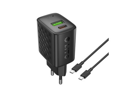 Lito - Wall Charger LC19T sieťová nabíjačka (USB-C kábel v balení, USB-C + USB, PD30W, GaN technológia, nehorľavý PC materiál, EU vidlica) - čierna