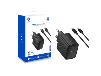 Lito - Wall Charger LC20T sieťová nabíjačka (USB-C kábel v balení, USB-C výstup, PD45W, GaN technológia, nehorľavý PC materiál, EU vidlica) - čierna