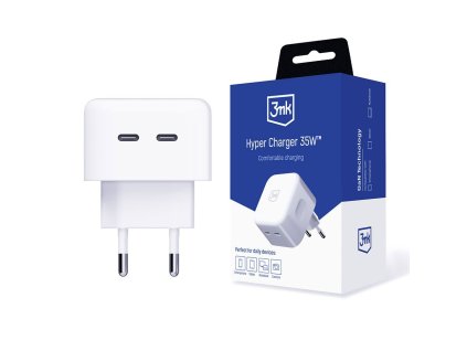 3mk - Wall Charger Hyper - 2x USB-C, 35W, 90° Charger Input, Compact Design - White
