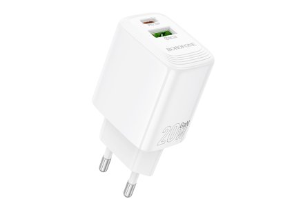Borofone - Wall Charger Fuente BN27 sieťová nabíjačka (dual port, USB + USB-C, PD20W, QC3.0, GaN technológia) - biela