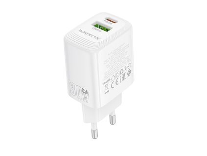 Borofone - Wall Charger Fuente BN29 sieťová nabíjačka (dual port, USB + USB-C, PD30W, QC3.0, GaN technológia) - biela