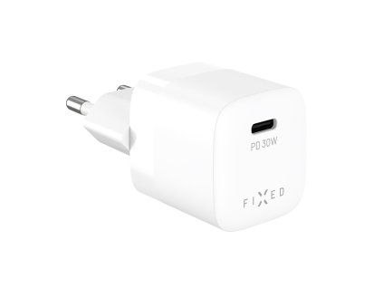 Fixed - Wall Charger Mini sieťová nabíjačka (GaN technológia, USB-C, PD3.0, 30W, kompaktná veľkosť) - biela