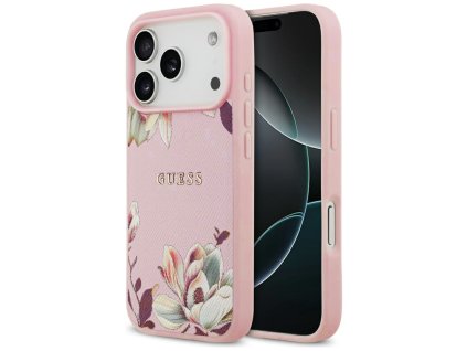 Guess - Grained Flowers MagSafe puzdro pre iPhone 17 Pro - ružové