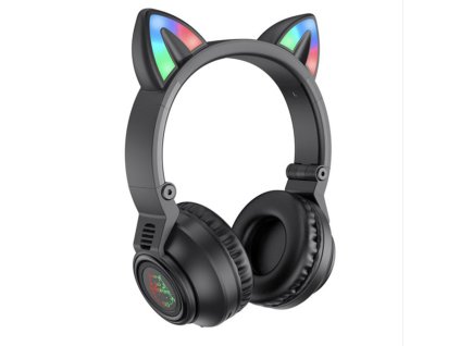 Borofone - Wireless Headphones Cat Ear (BO18) - Bluetooth V5.0, 400mAh, Ergonomic Design, LED Lights - Black