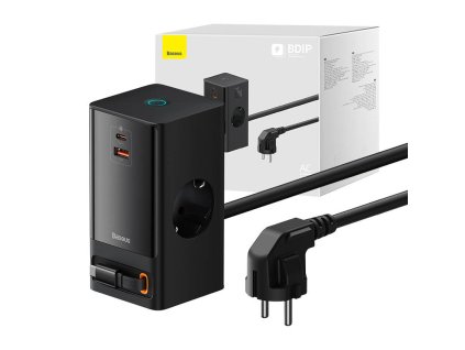 Baseus - Extension Cord PowerCombo predlžovací kábel s 2× USB, 2× USB-C a zásuvkou Schuko, 65 W – čierny
