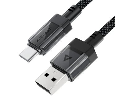 Acefast - Data Cable dátový a nabíjací kábel USB na USB-C Fast Charge 3 A s priehľadným telom, nylonové opletenie, 1,2 m – čierny