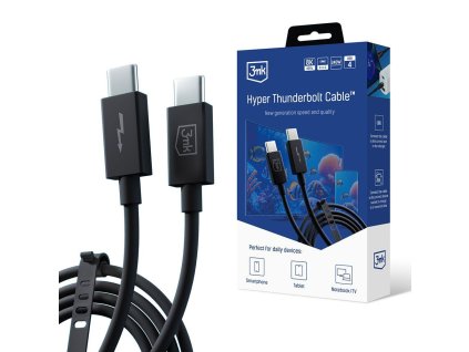 3mk - Data Cable Hyper Thunderbolt 3 dátový a nabíjací kábel USB-C na USB-C Thunderbolt 3 8K@60 Hz, PD 240 W, 40 Gb/s, 1 m – čierny