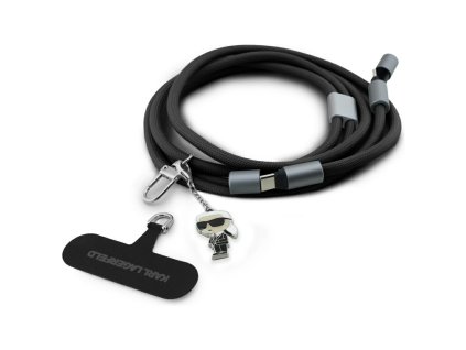 Karl Lagerfeld - Data Cable Ikonik Charm dátový a nabíjací kábel USB-C na USB-C, univerzálny – čierny
